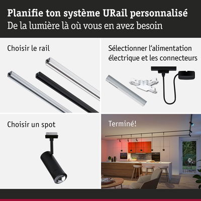 Système URail noir avec alimentation et spot pour éclairage LED personnalisé dans la maison