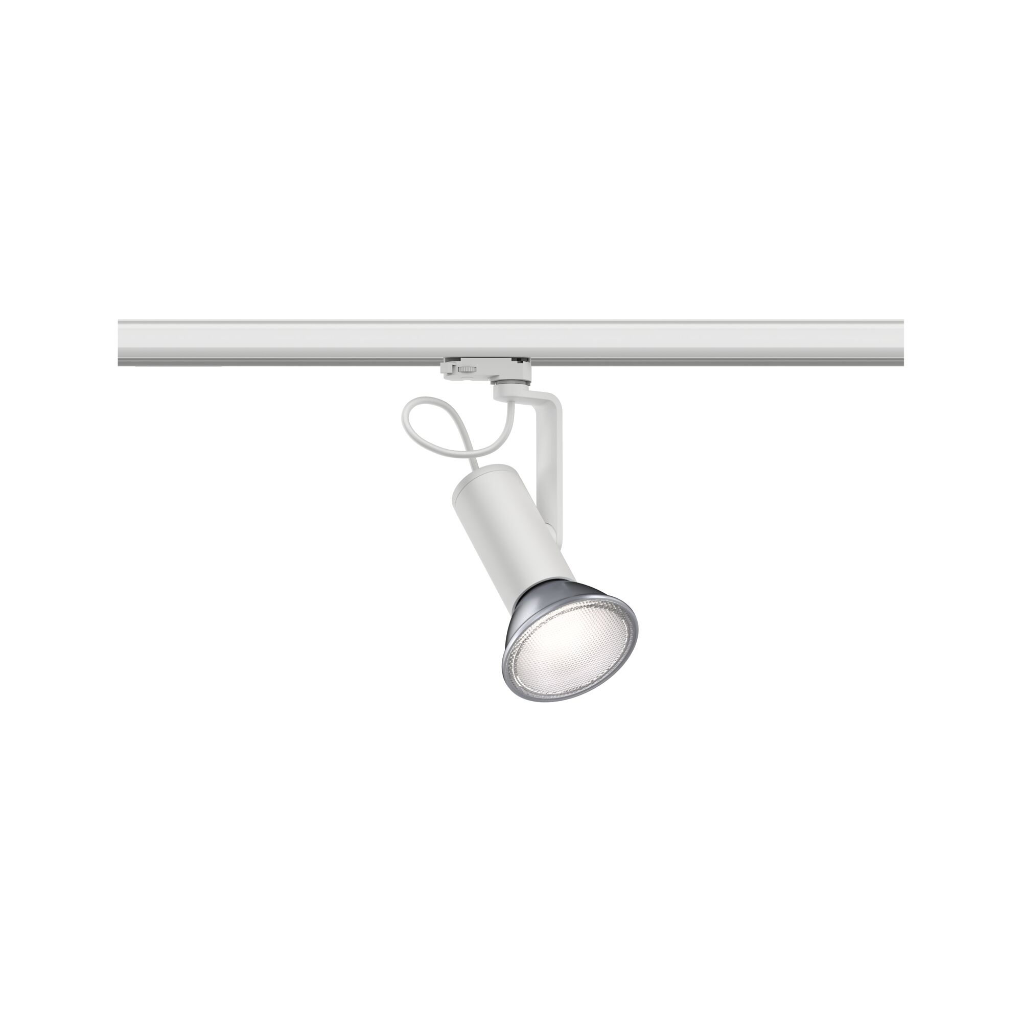 White metal LED spotlight on track system for flexible indoor lighting solutions