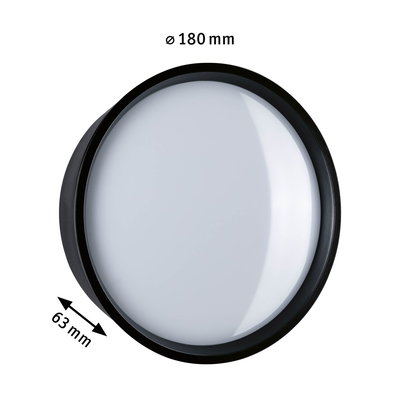 Round LED ceiling light with black frame and white diffuser, 180 mm diameter, 63 mm depth