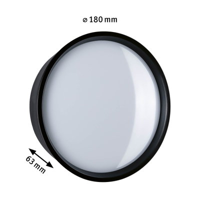 Runde LED-Deckenleuchte mit schwarzem Rahmen und weißem Diffusor, 180 mm Durchmesser, 63 mm tief