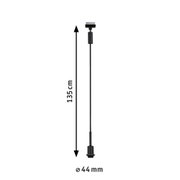 Zwarte kabel met stekker en fitting, lengte 135 cm, diameter 44 mm, LED-accessoire