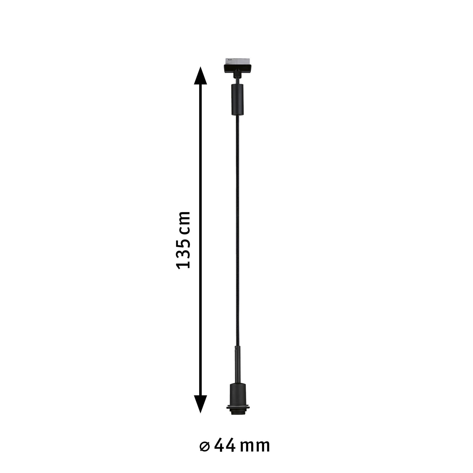 Zwarte kabel met stekker en fitting, lengte 135 cm, diameter 44 mm, LED-accessoire