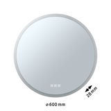 Round LED bathroom mirror light with touch control and 600 mm diameter in white finish.