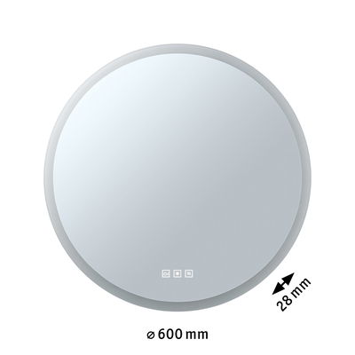 Miroir rond LED pour salle de bain avec commande tactile, diamètre 600 mm, finition blanche.
