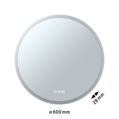 Ronde LED-badkamerspiegel met touchbediening en 600 mm diameter in witte uitvoering.
