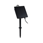 Black solar panel with plastic ground spike for garden lighting and outdoor power supply