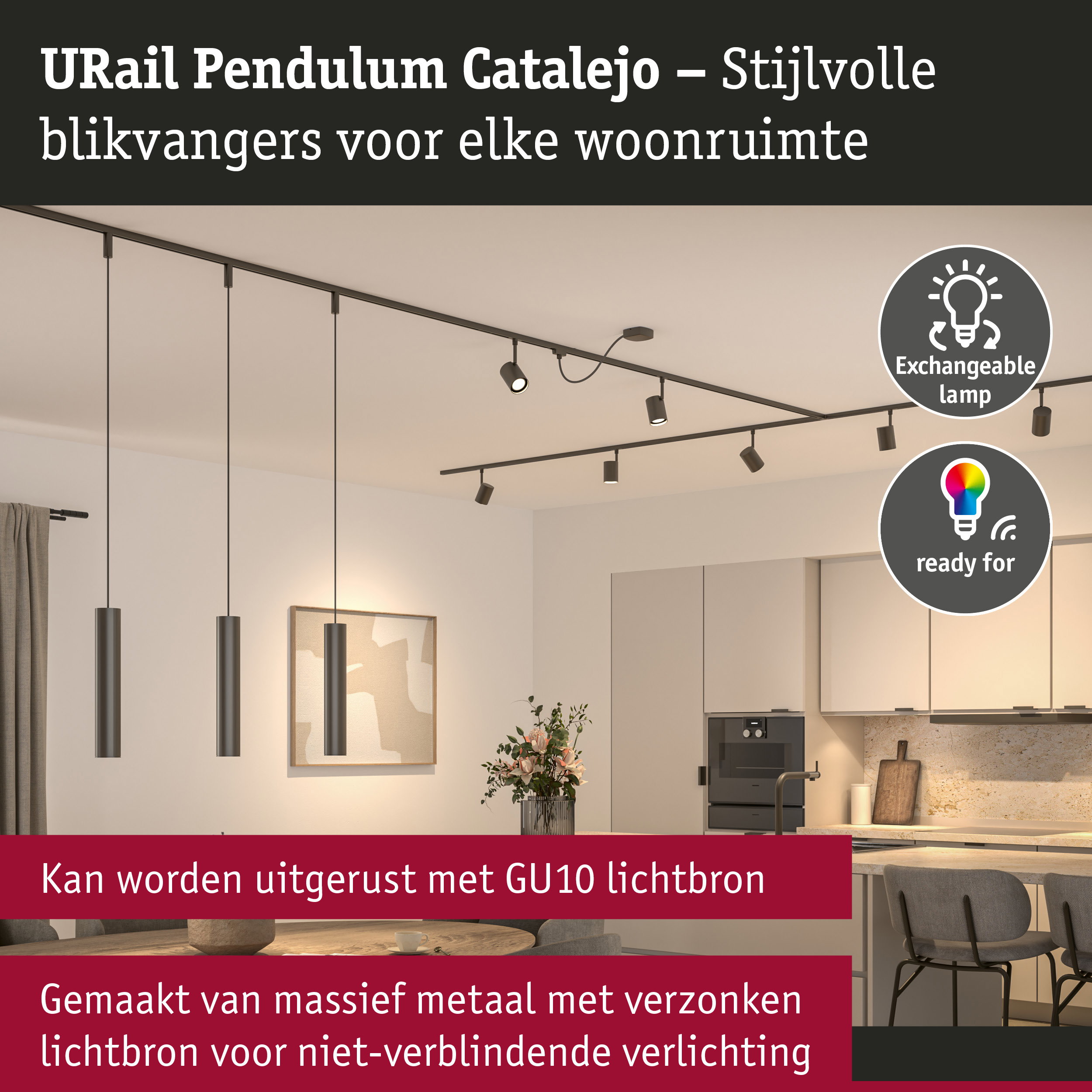 URail Pendels Catalejo GU10 max. 10W dimbaar 230V Titaanium