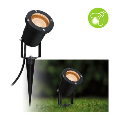 Zwarte metalen LED-tuinschijnwerper met grondpin voor buitenverlichting in de tuin