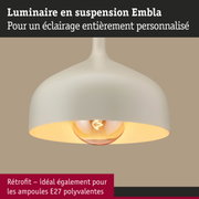 Luminaire suspendu Embla en blanc crème avec douille E27 pour éclairage LED polyvalent