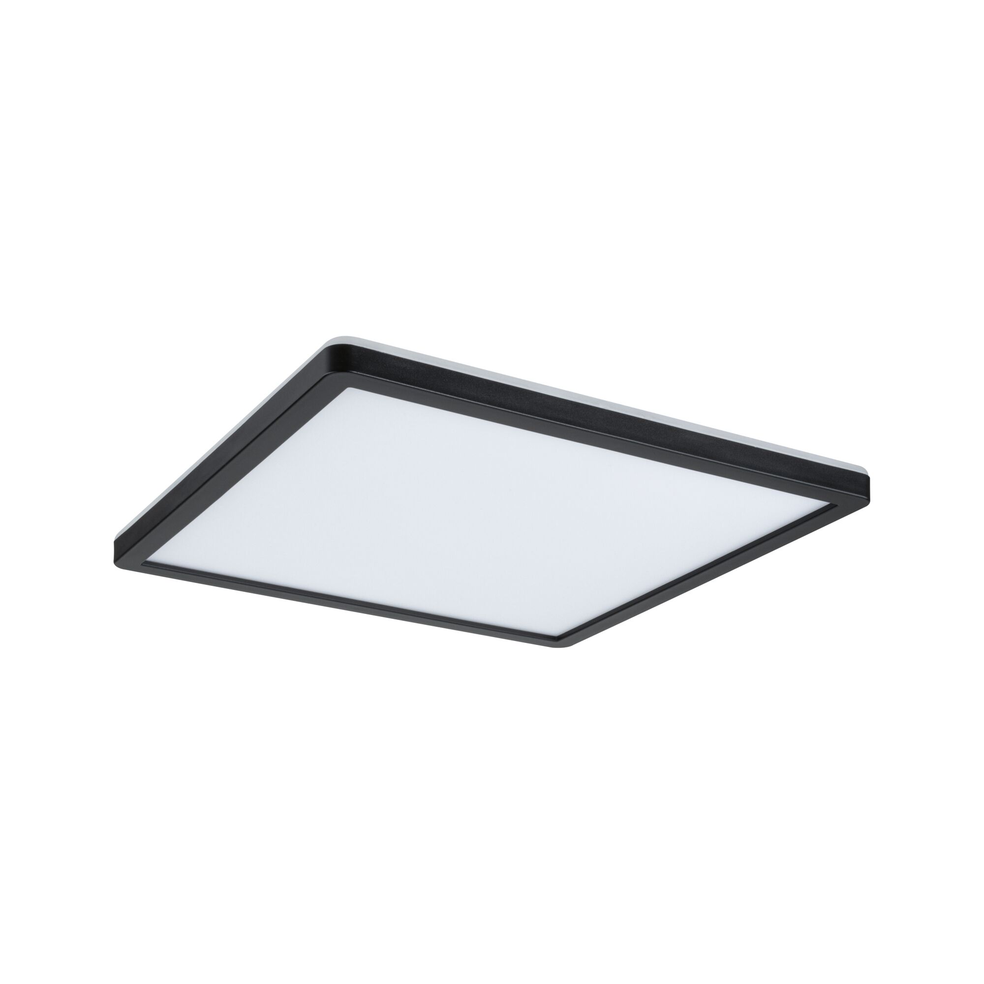 Black square LED ceiling light with white plastic diffuser for modern indoor lighting