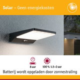 Zwarte solar wandlamp met bewegingssensor en wit licht, energiezuinige buitenverlichting