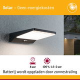 Zwarte solar wandlamp met bewegingssensor en wit licht, energiezuinige buitenverlichting