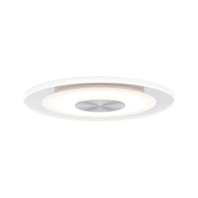 Runde LED-Deckenleuchte mit weißem Acryl und silbernem Metallmittelteil für modernes Raumlicht