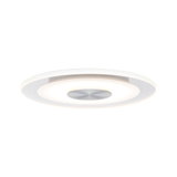 Runde LED-Deckenleuchte mit weißem Acryl und silbernem Metallmittelteil für modernes Raumlicht
