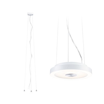 Modern white metal LED pendant light with round shape and dimmable lighting for living spaces
