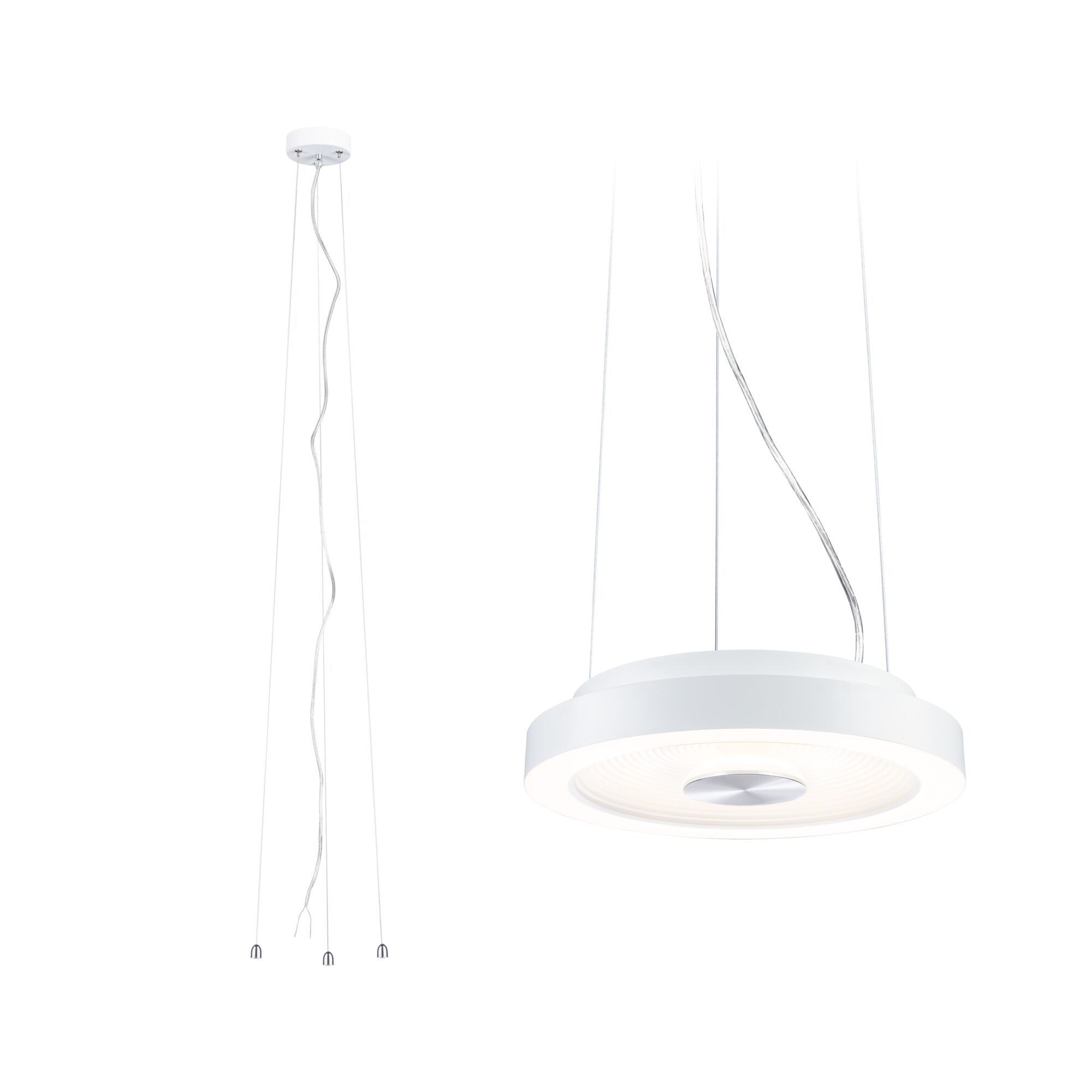 Ophæng af pendel Volea Hvid/Sølv Moderne hvid metal LED-pendel med rund form og dæmpbar belysning til opholdsrum