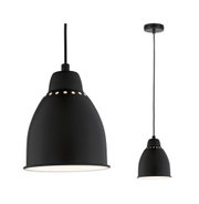 Zwarte metalen hanglamp met geperforeerd ontwerp en warm wit licht voor moderne interieurs