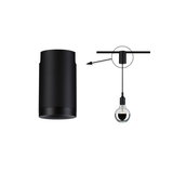 Black metal ceiling light with cylindrical design and bulb for modern indoor lighting solutions