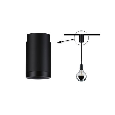 Zwarte metalen plafondlamp met cilindrisch ontwerp en gloeilamp voor moderne binnenverlichting