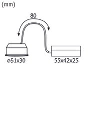 Technische Zeichnung mit Maßen 51x30 mm und 55x42x25 mm, Kabelabstand 80 mm