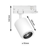 White metal LED spotlight 78 mm diameter, 142 mm height for track lighting systems
