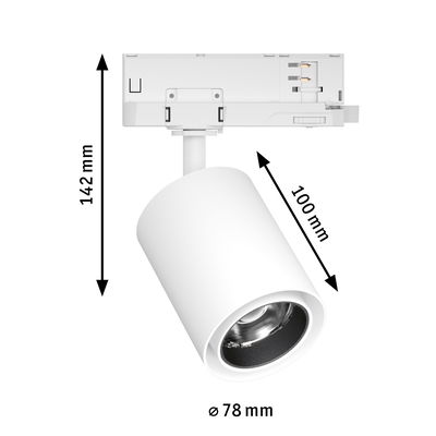 White metal LED spotlight 78 mm diameter, 142 mm height for track lighting systems