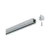 Profilé en aluminium argenté avec embout et vis pour systèmes d'éclairage LED sur rail.