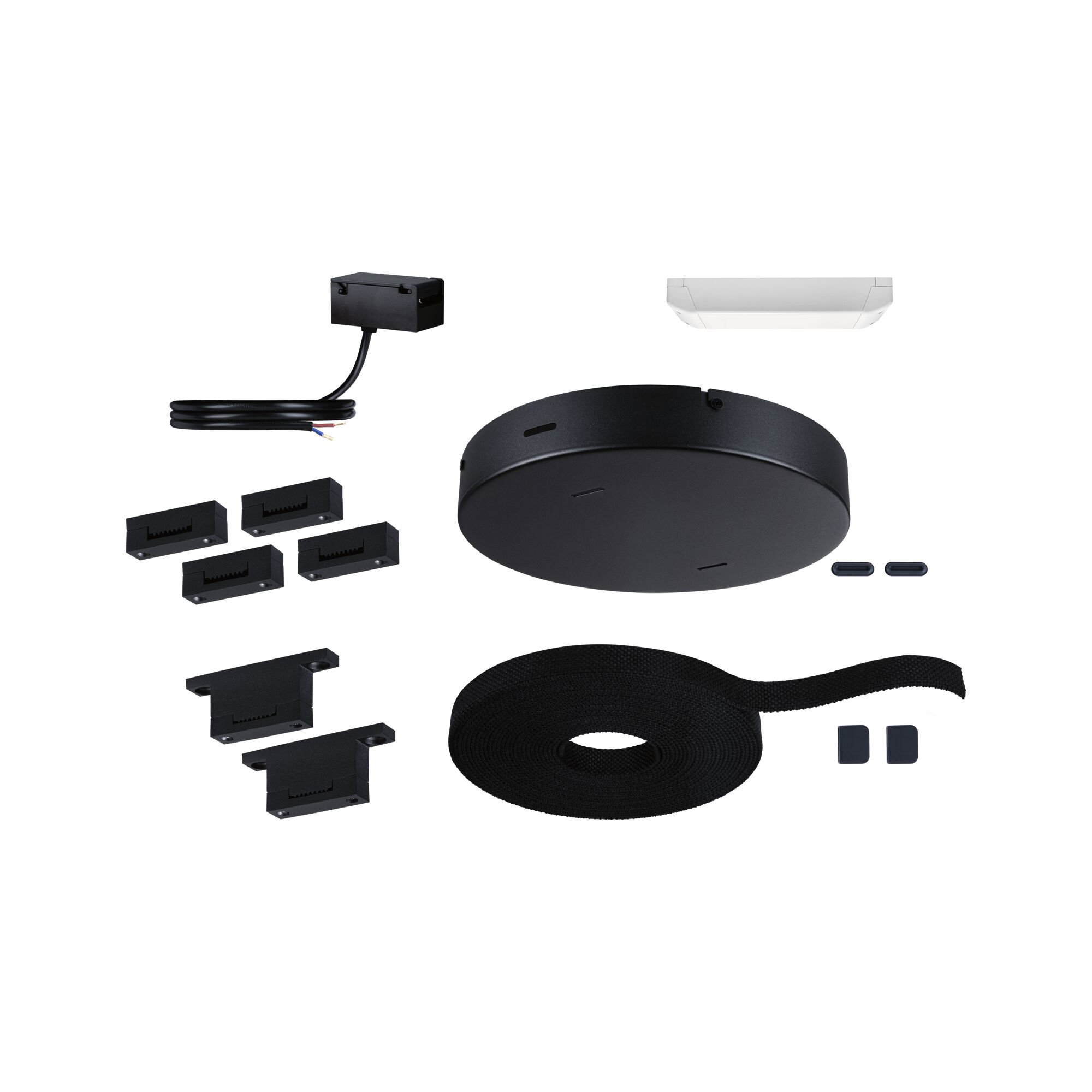 ULine Sangle Kit de base 10m max. 150W Noir Kit de montage noir avec câble, supports et bande auto-agrippante pour systèmes d'éclairage LED, accessoires.
