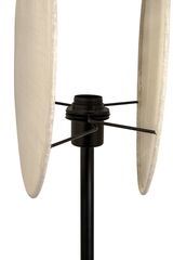 Support de lampe en métal noir avec deux disques en tissu beige pour lampe sur pied moderne sans ampoule.