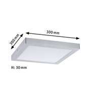 Quadratische LED-Deckenleuchte aus silbernem Aluminium mit 300 mm Kantenlänge und 30 mm Höhe