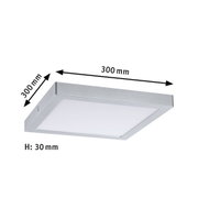 Quadratische LED-Deckenleuchte aus silbernem Aluminium mit 300 mm Kantenlänge und 30 mm Höhe