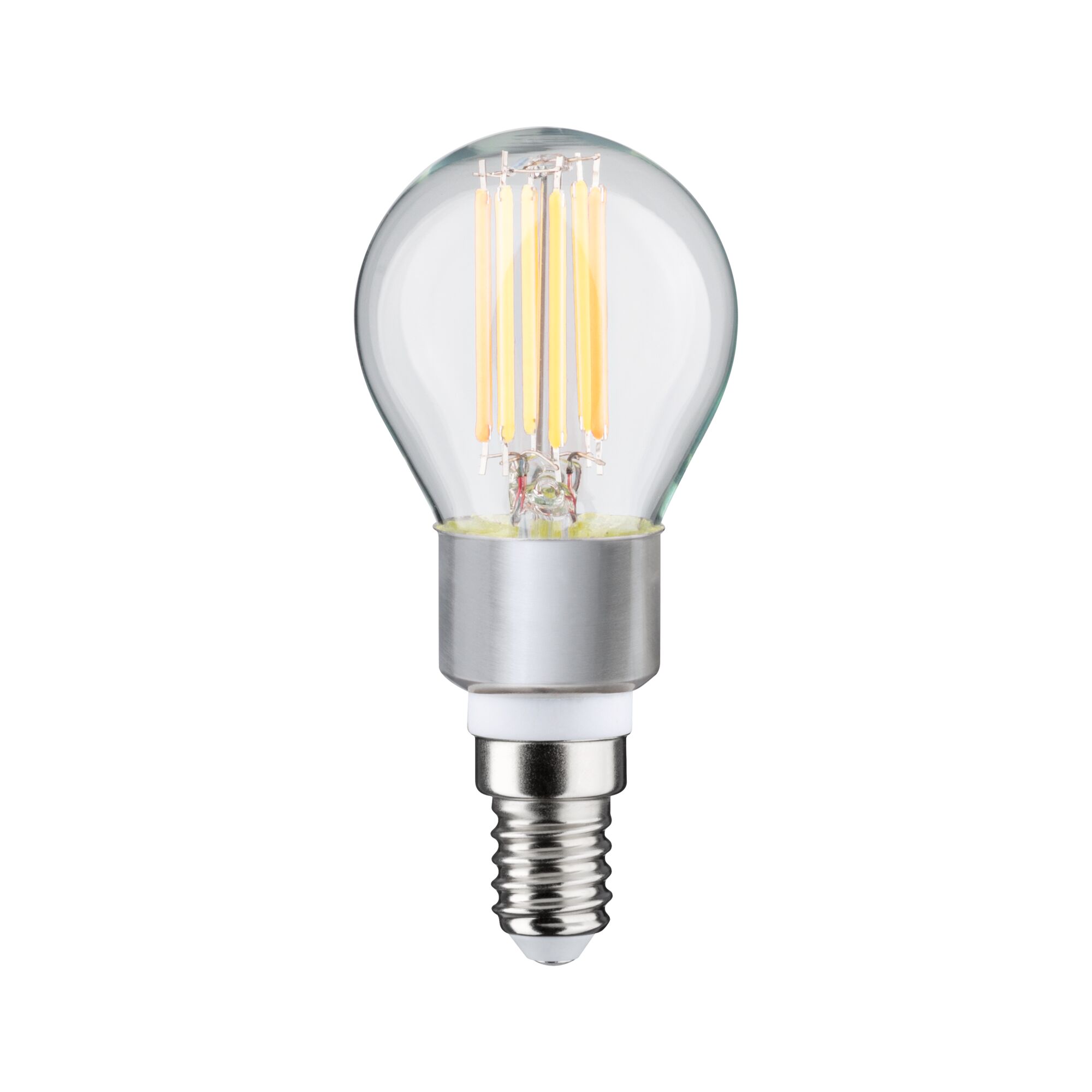LED-Leuchtmittel mit transparentem Glas und silbernem Sockel, energiesparende Glühbirne für Wohnraumbeleuchtung