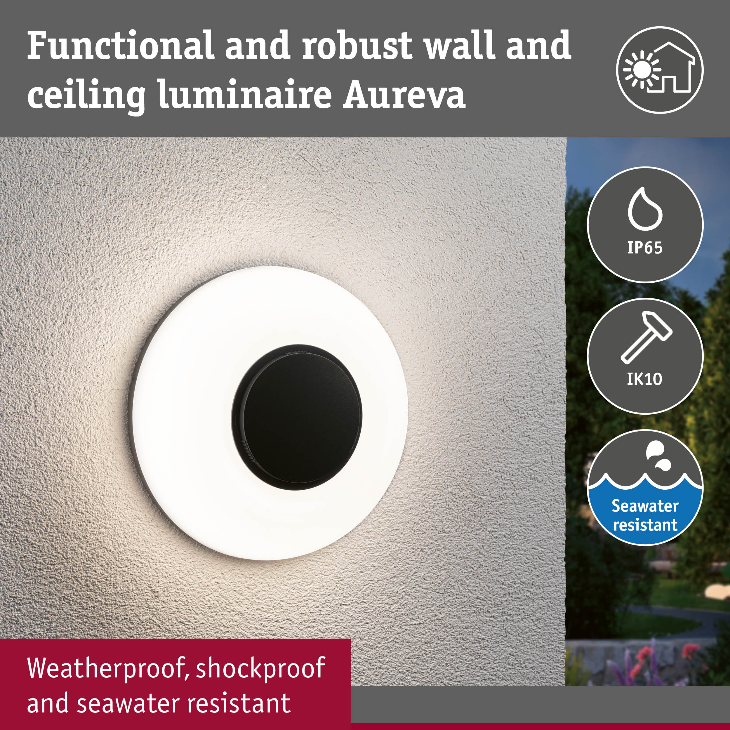 LED Exterior wall light Aureva IP65 round 220mm 2200 - 4000K 20,5W 1730lm 230V Anthracite/White Polycarbonate