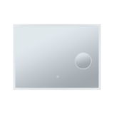 Rectangular illuminated bathroom mirror with touch switch and magnifying mirror in white.