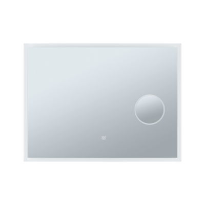 Rectangular illuminated bathroom mirror with touch switch and magnifying mirror in white.