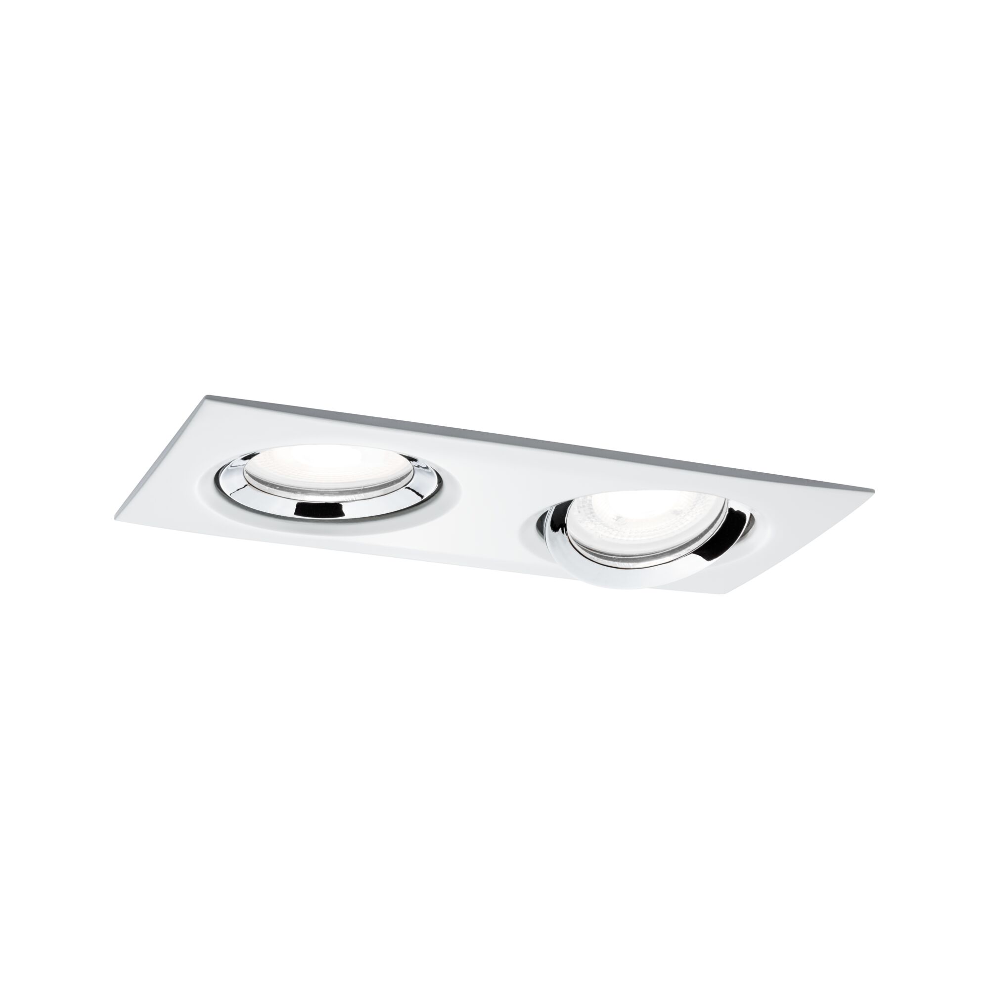 Spot encastré LED Nova Plus Luminaire individuel orientable IP65 carré 185x93mm 30° GU10 1x 2x6W 1x 2x470lm 230V gradable 4000K Blanc dépoli/Chrome