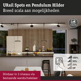 Moderne keuken met zwarte URail Spots en Pendulum Hildor, dimbaar in 3 niveaus via wandschakelaar