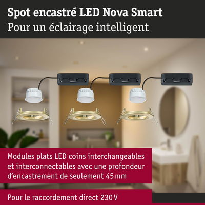 Spot encastré LED Nova Smart avec modules plats interchangeables et profondeur d’encastrement de 45 mm, 230 V