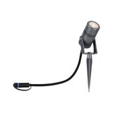 Grey LED garden spotlight with ground spike and cable for outdoor lighting and accent illumination