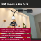Spot encastré LED Nova modulable noir avec module LED blanc et profondeur d'encastrement de 50 mm