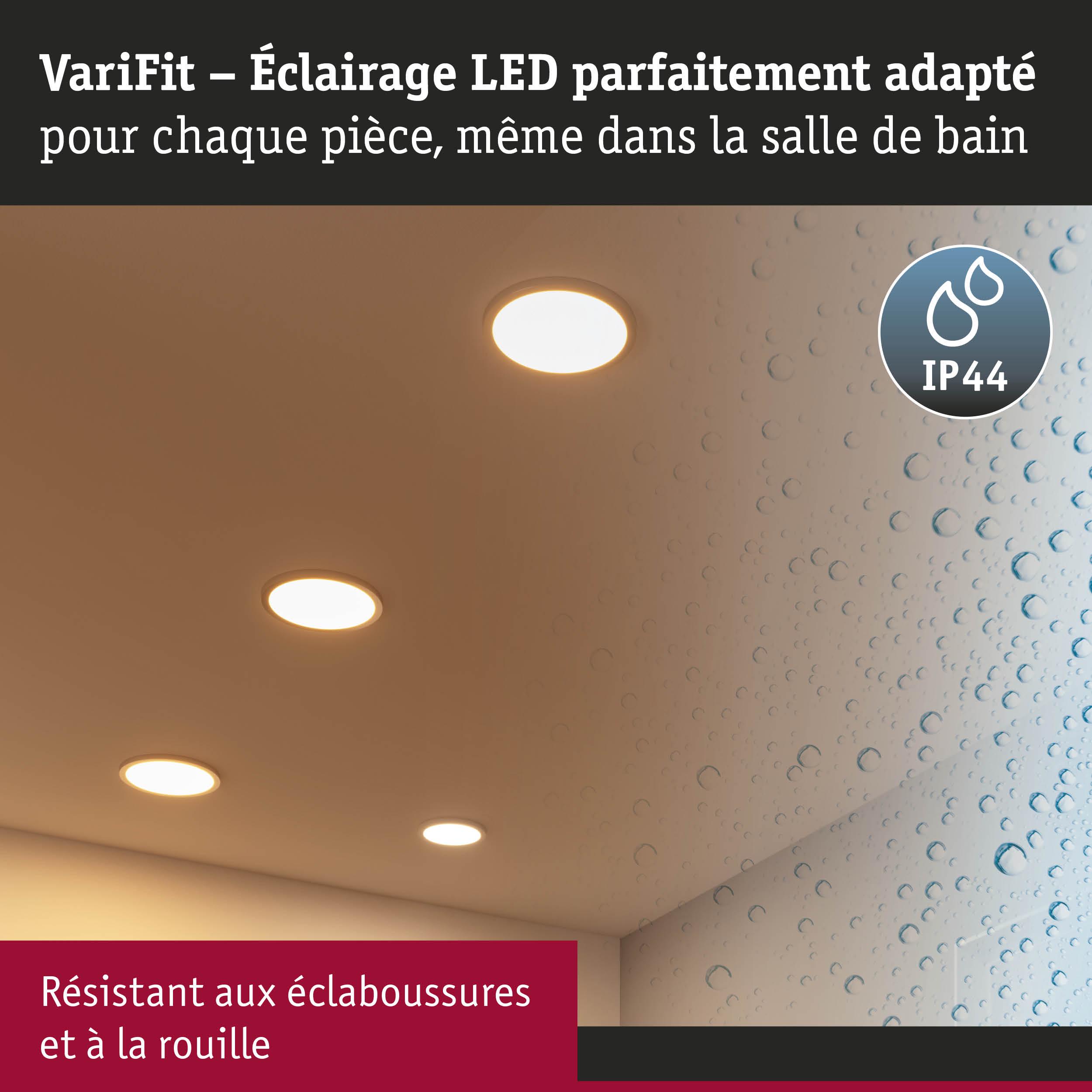 Éclairage LED VariFit avec indice IP44, résistant aux éclaboussures et à la rouille pour salle de bain