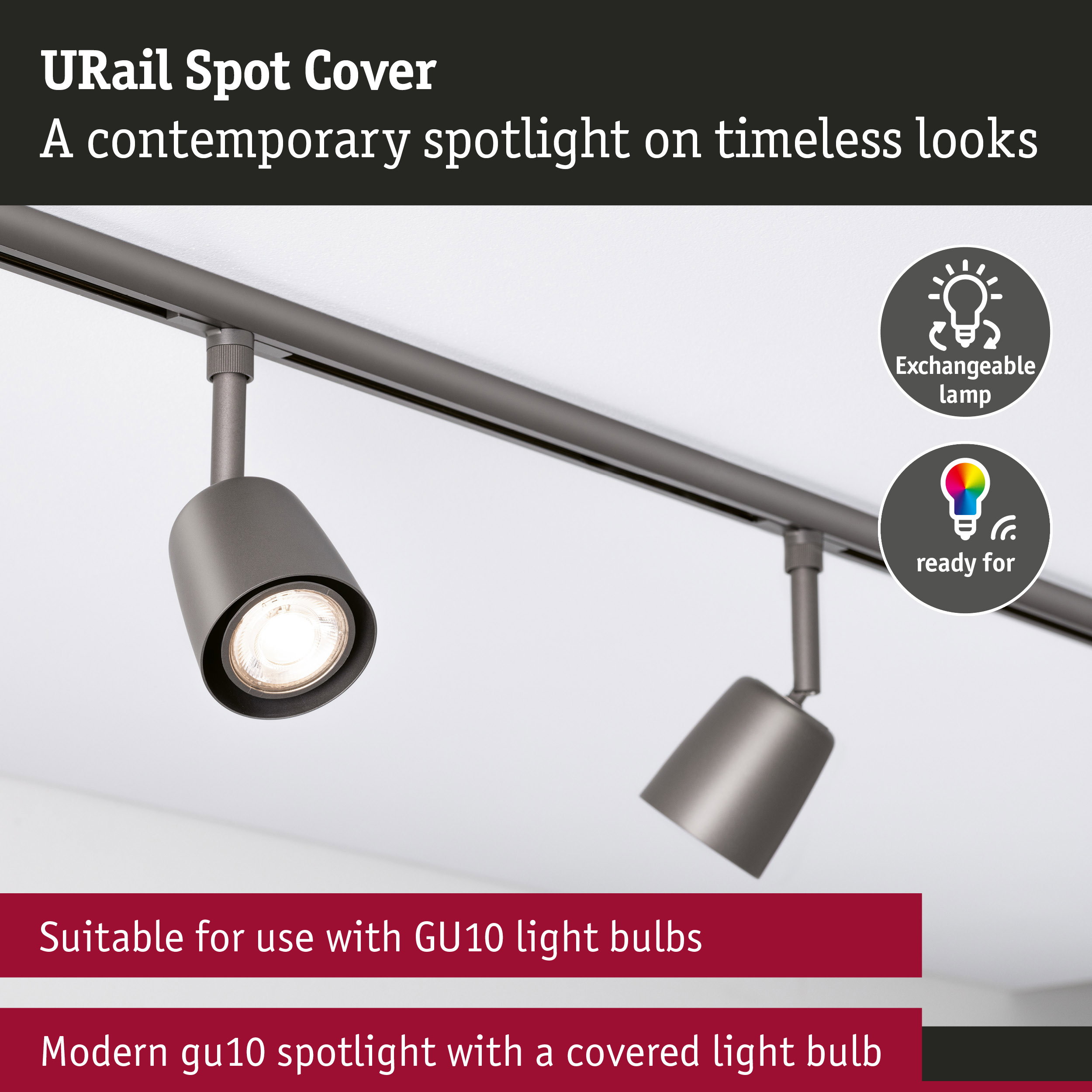 URail Rail spot Cover Individual Spot GU10 max. 10W dimmable 230V Titanium