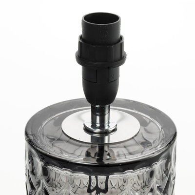 Glass lamp holder with black plastic base and chrome metal ring for LED lighting fixtures