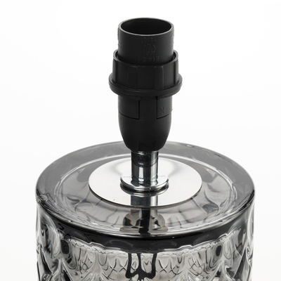 Glass lamp holder with black plastic base and chrome metal ring for LED lighting fixtures