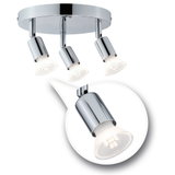 Ceiling spotlight with three adjustable chrome LED lights for modern room lighting
