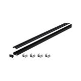 Black aluminum profile rail with cover and four metal clips for LED strip installation