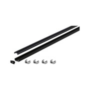 Black aluminum profile rail with cover and four metal clips for LED strip installation