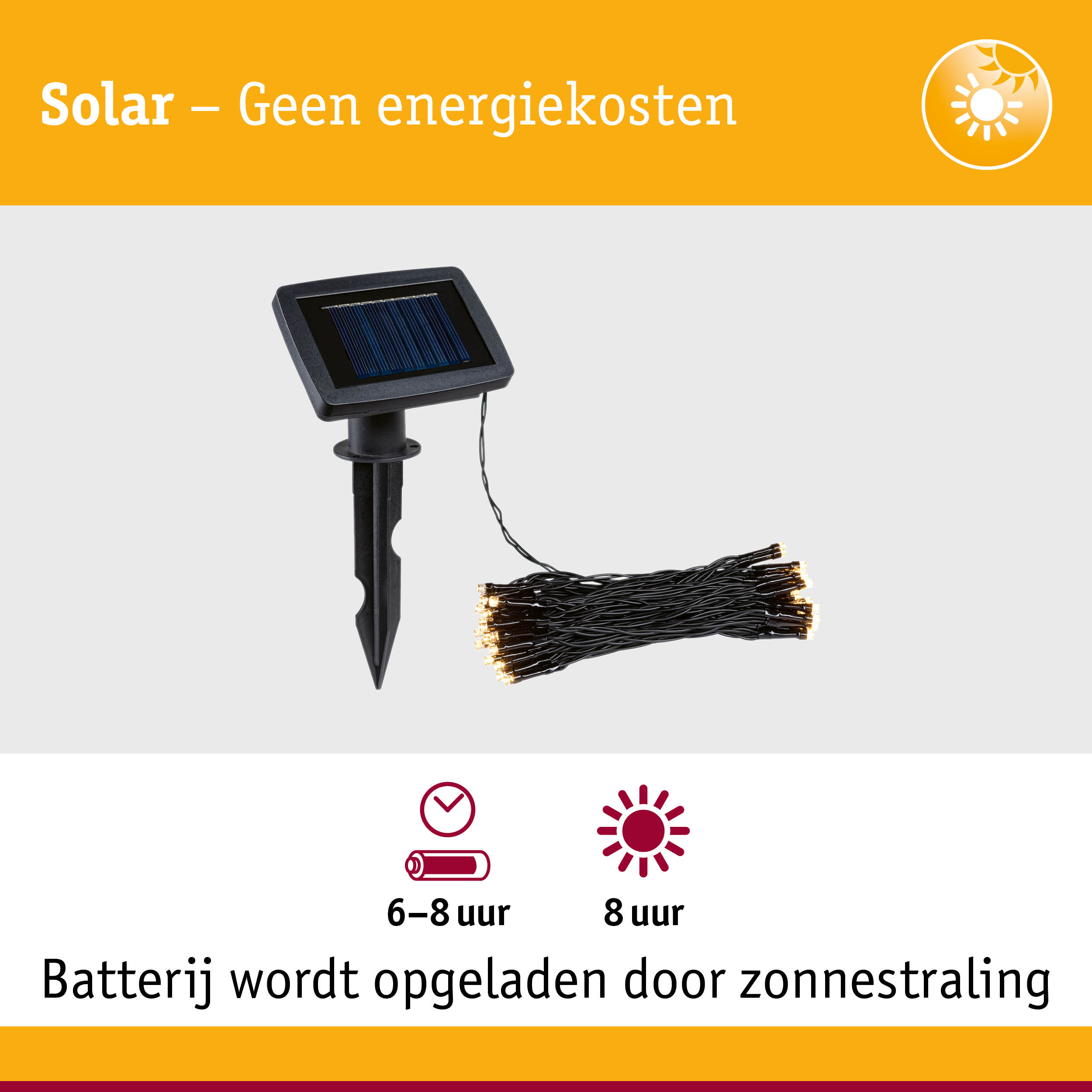 Zwart zonnepaneel met LED-lichtsnoer voor energiezuinige buitenverlichting