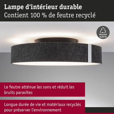 Lampe de plafond en feutre recyclé gris foncé avec éclairage LED économique et durable