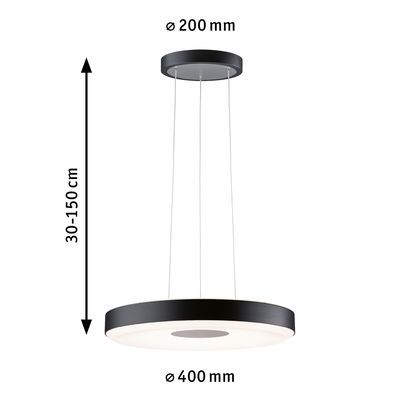 Ronde zwarte LED-hanglamp met witte diffuser, 400 mm diameter, moderne plafondlamp